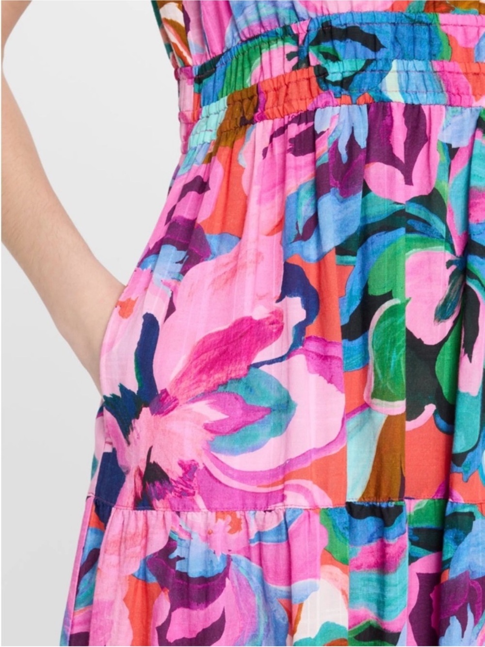Johnny Was Smocked Tier Dress Womens M Ambre Floral NEW Floral Cotton Midi - Picture 3 of 14